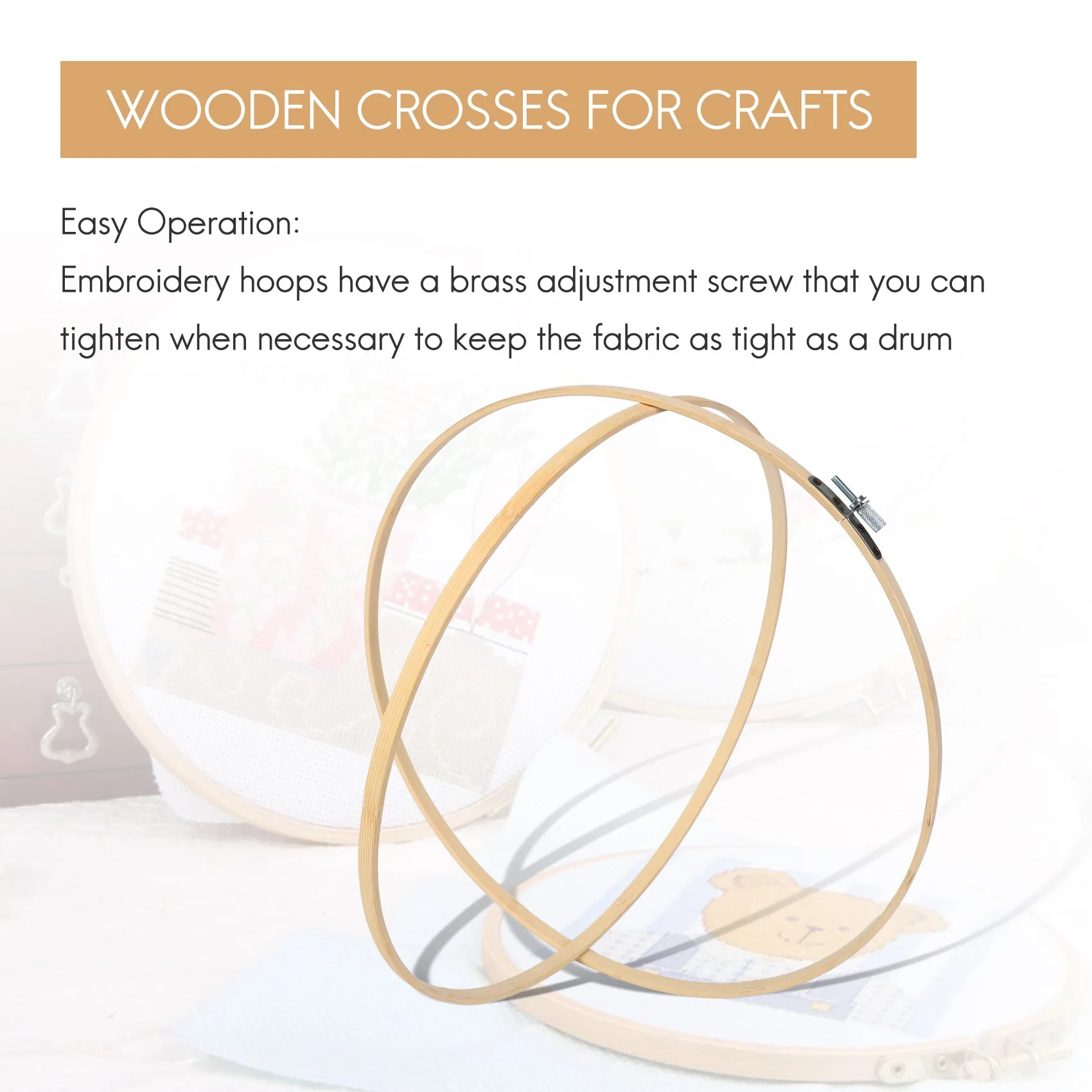 A84X-3 Pieces 14 Inch Embroidery Hoops Wooden Round Adjustable Bamboo Circle Cross Stitch Hoop Ring For Art Craft Handy Sewing