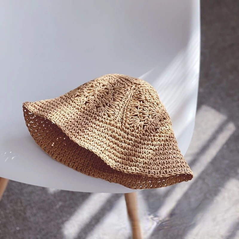 Korean style children straw hat summer girls baby outing sun hat retro pattern sunscreen straw basin hat infant Fisherman