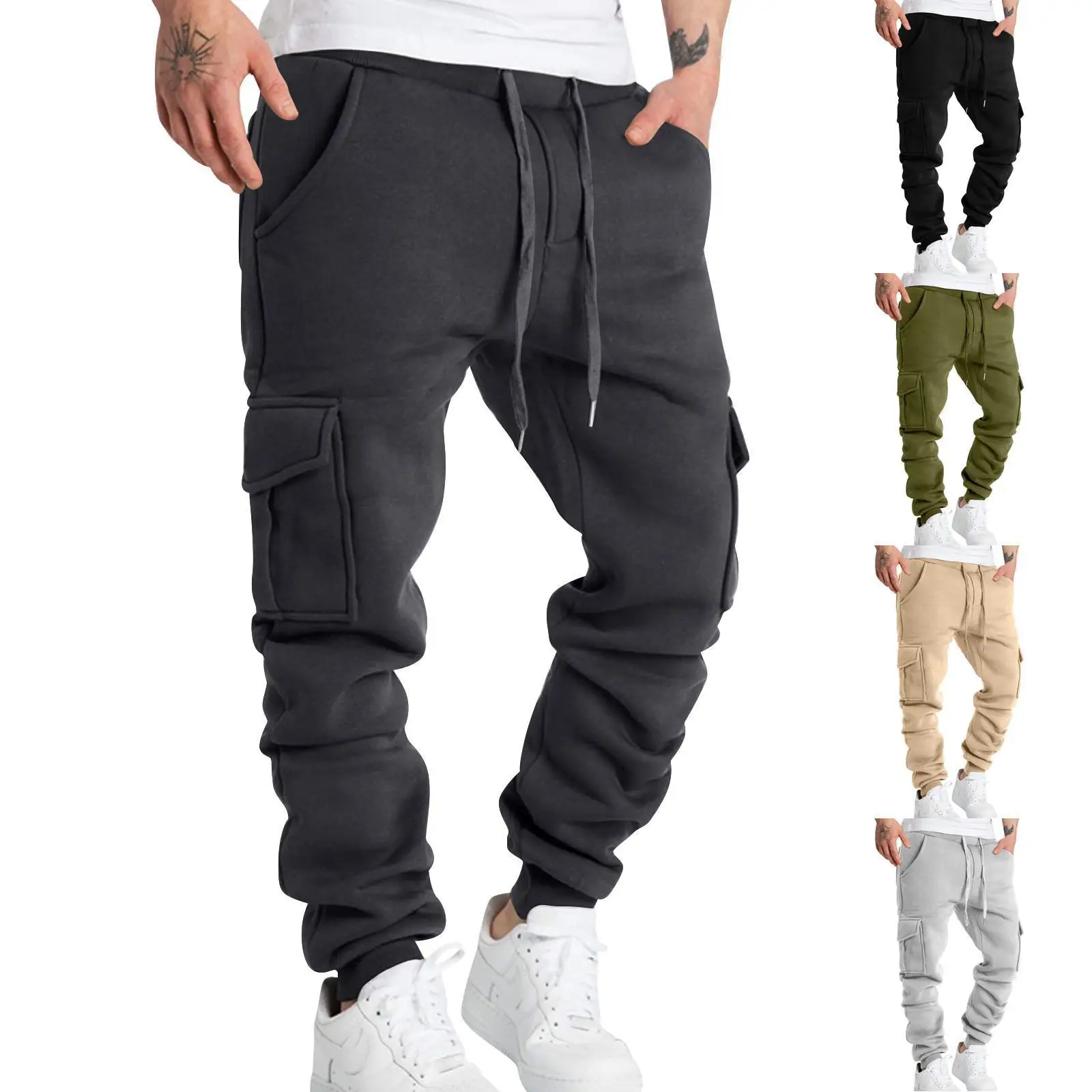 

2025 Spring and Autumn Fashion Trendy Brand Multi Pocket Work Pants Men Knitted Casual Sports Small Foot Guard Pants