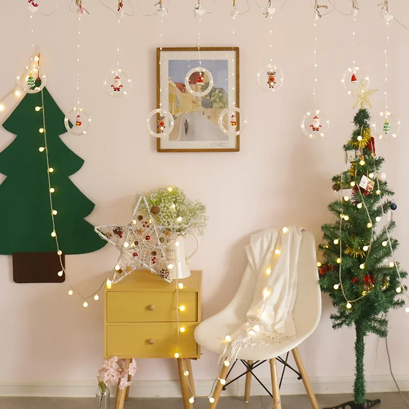 زينة عيد الميلاد مصباح ليد سلسلة حلقة الحبل الستار الجنية أضواء قلادة مصباح لتهيئة الجو حديقة غرفة ساحة ديكور قطاع الضوء