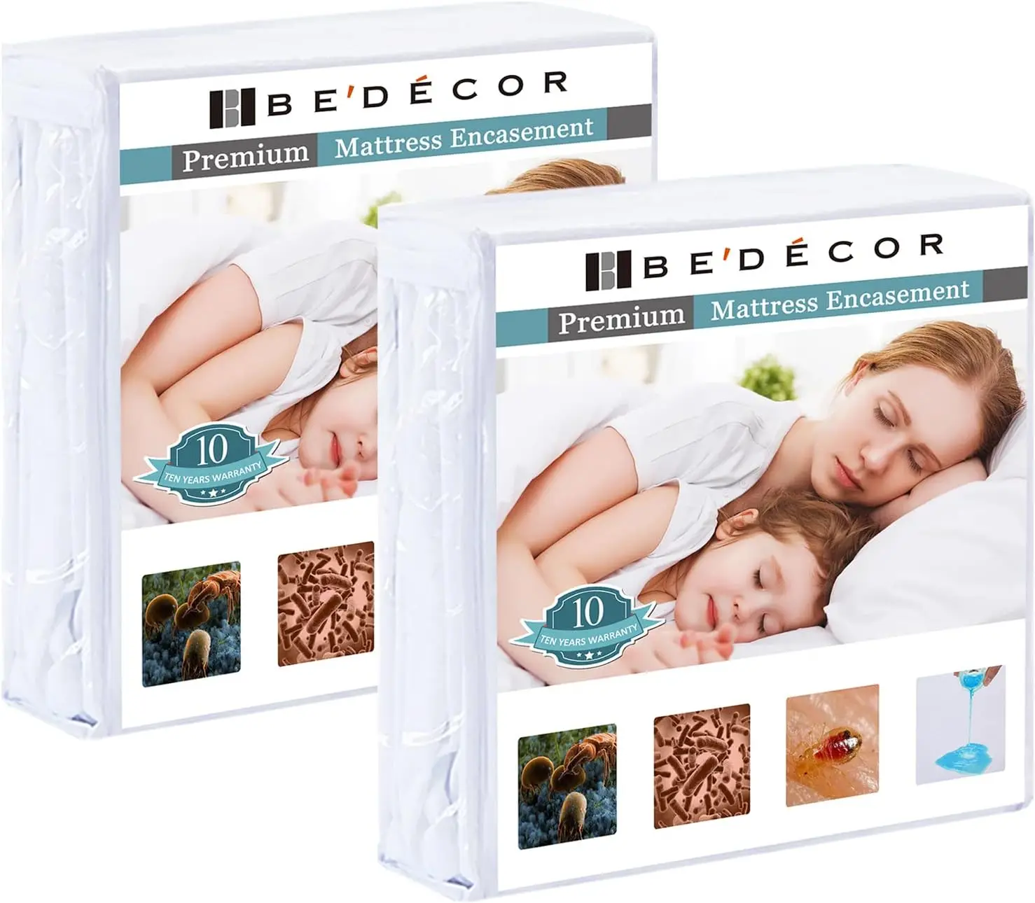 

Set Of 2 Zippered Queen Mattr Protector Cover For 14""-15"" Depth Mattress,Fully Encased Liquid Proof Urine Pee Protection