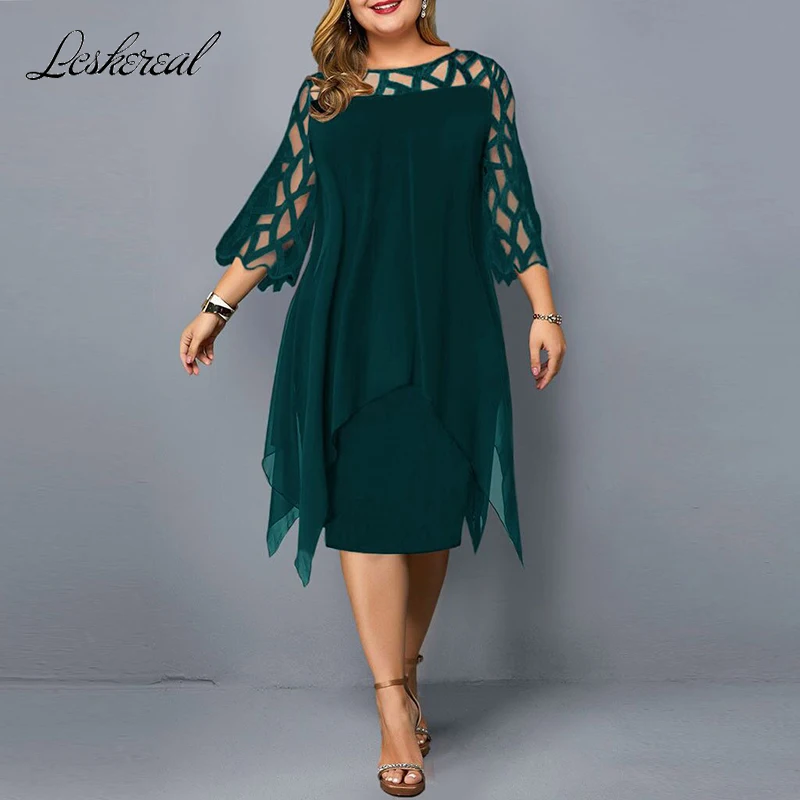 Moda Szyfonowa Wydrążona Luźna Sukienka Casualowa Kobiety 2022 Lato Plus Size Odzież Damska Sukienki 4XL 5XL 6XL Robe Femme