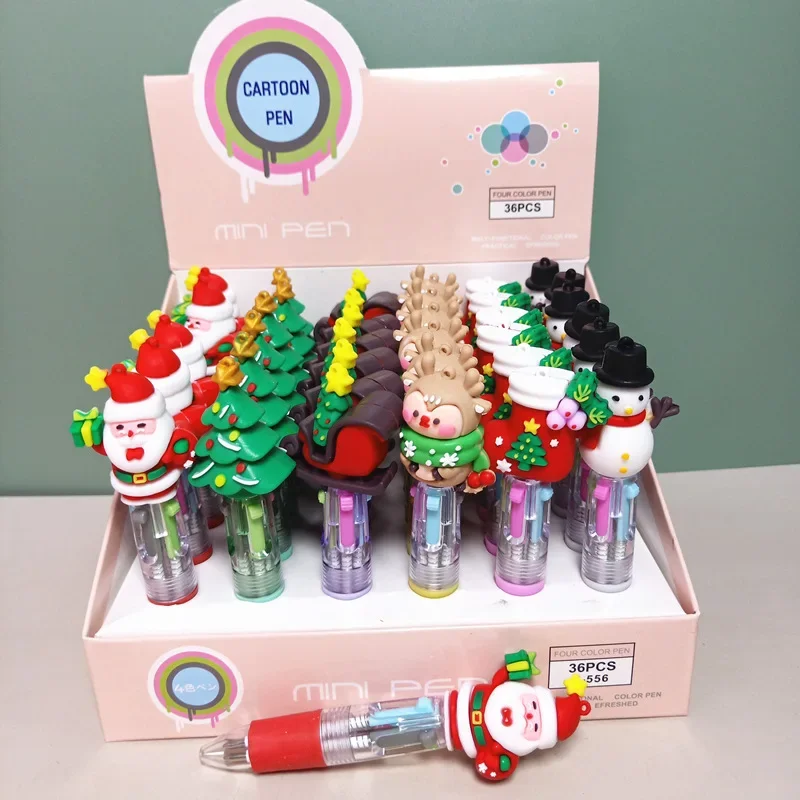 

24Pcs Christmas series silicone Christmas snowman elk Christmas stockings four-color ballpoint pens, student stationery