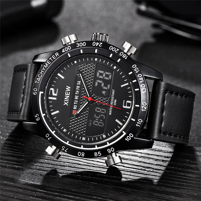 Orologio cronografo da uomo di grande marca Studenti Cinturino in pelle di moda Dual Time Orologi sportivi multifunzione Montres de Marque de Luxe