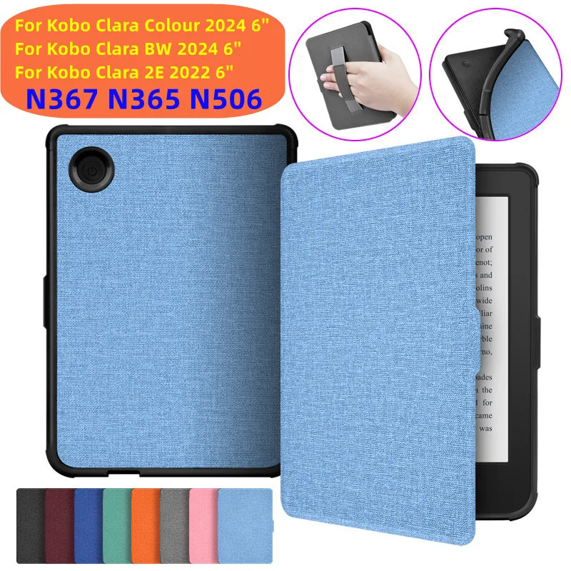 

Case For Kobo Clara Colour BW 2024 2E N367 N365 N506 6'' Case with Hand Belt Strap Sleep Wake Ebook Cover Capa Funda Hoesje