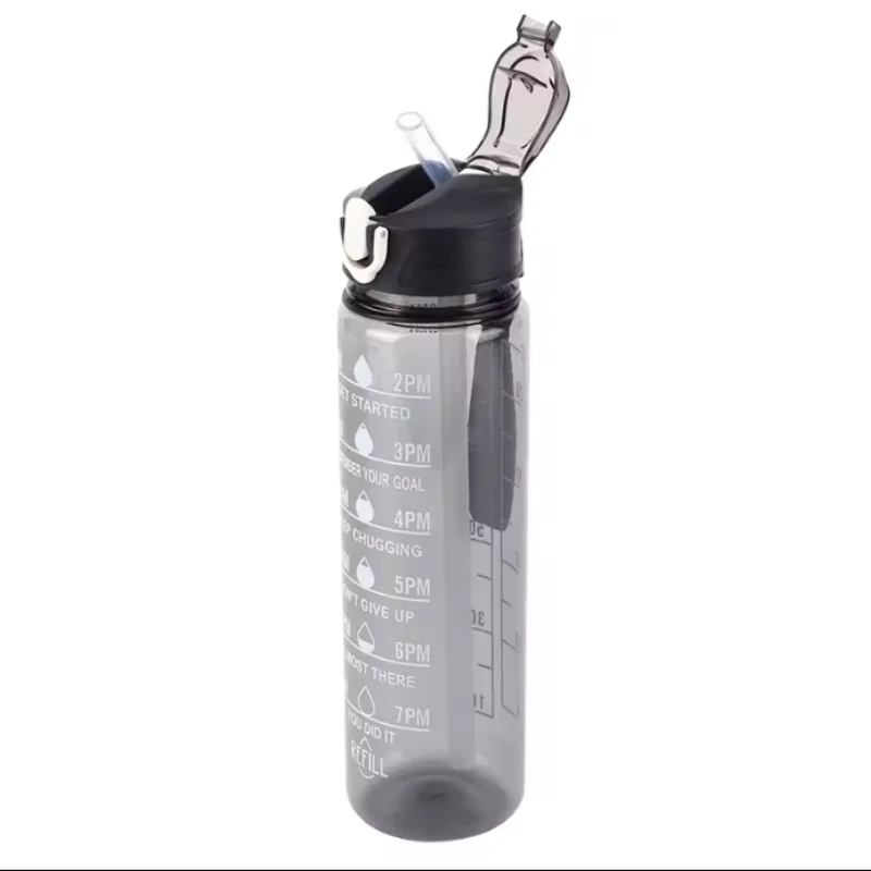 900ml Portable Drinking Cup with Straw Handle Outdoor Travel Bottle Leakproof Motivational Gym Running Drinking Bottle