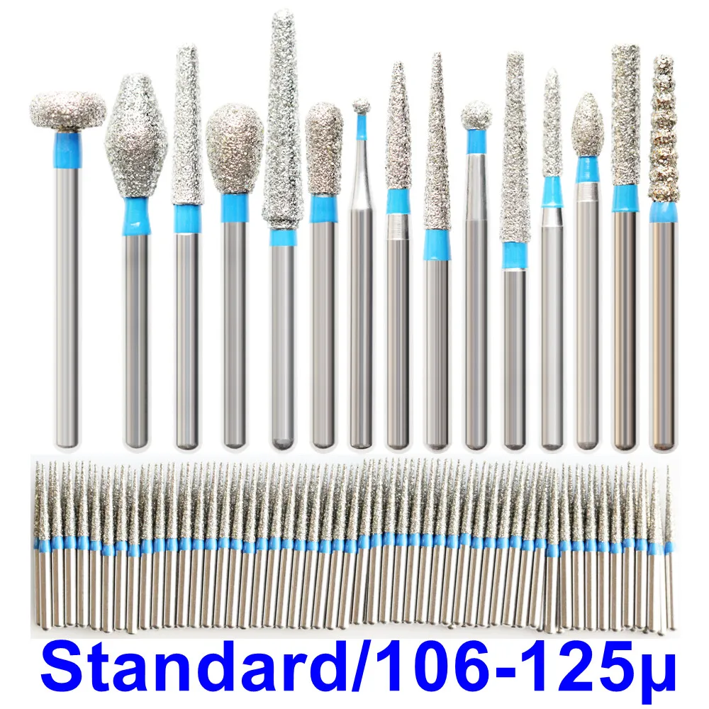 50 Pcs Standard(106-125μm) Diamond Burs Polisher Drill FG 1.6mm For Dental High Speed Handpiece Polishing Grinding Tools
