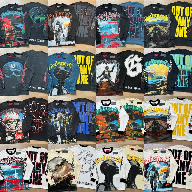 

Men Women Multiple Styles Godspeed T Shirts High Quality Real Photo New Long Sleeve GOD SPEED Top Tee One Day Shipper Out
