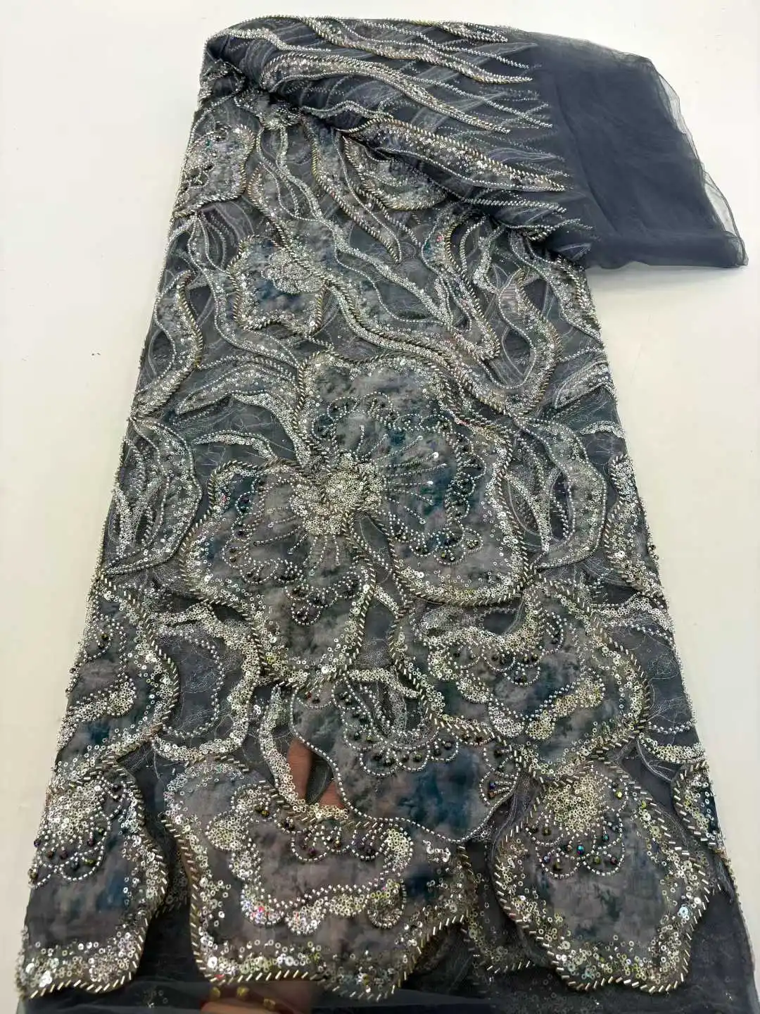 Luxuriöser Chiffon-Spitzenstoff, afrikanisch, 2025, hochwertige Spitze, 5 Yards, Pailletten, nigerianischer französischer Stoff für Abendparty-Kleider für Damen