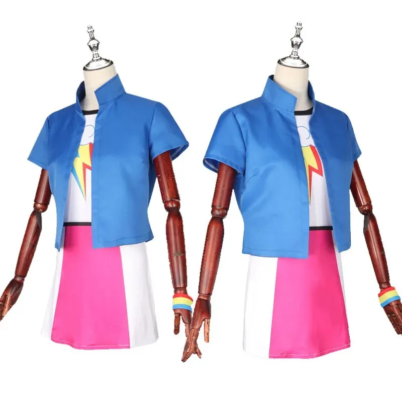 aa69Хэллоуин Радуга Даш Косплей Костюм Equestria Girls RD платья Карнавальная вечеринка Dashie парики маленькая девочка пони аниме одежда