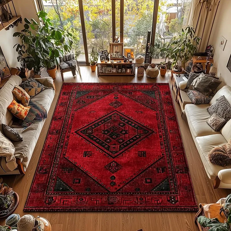 RAKKS Vintage Bohemian Moroccan Style Non-slip Entry Small Floor Mat Living Room Dining Room Study Sofa Bedside Velvet Carpet