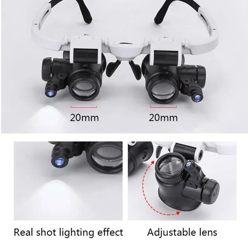 Watch Jeweler Repair Magnifier Head-Mounted Headband Adjustable Magnifying Head Eye Glasses Loupe Lens 8X 15X 23X