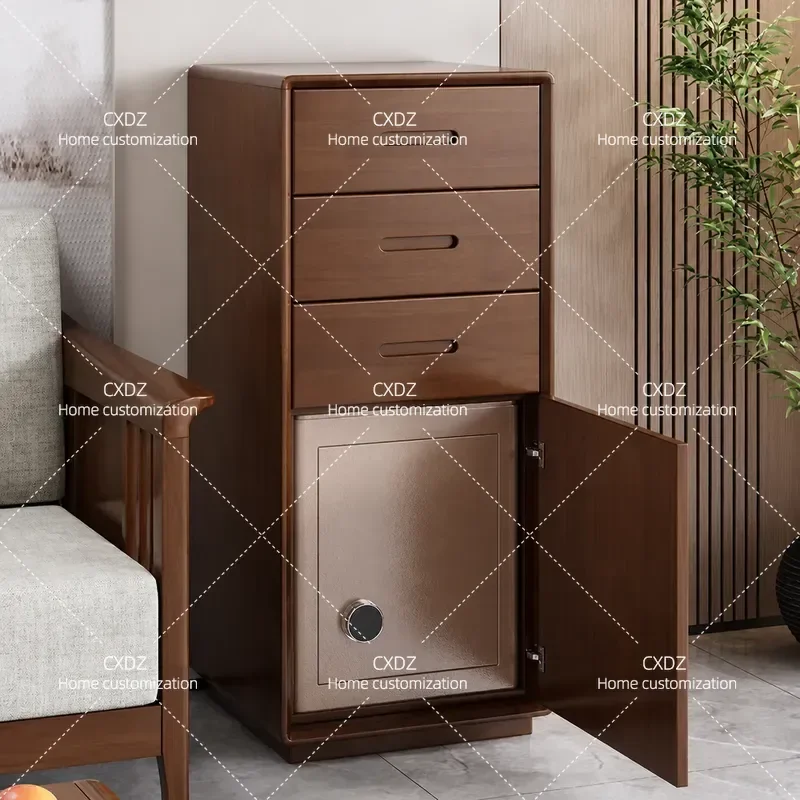 Solid Wood Side Cabinet with Large Capacity Smart Safe Integrated Storage and Anti Theft Bucket Cabinet for Living Room Wall