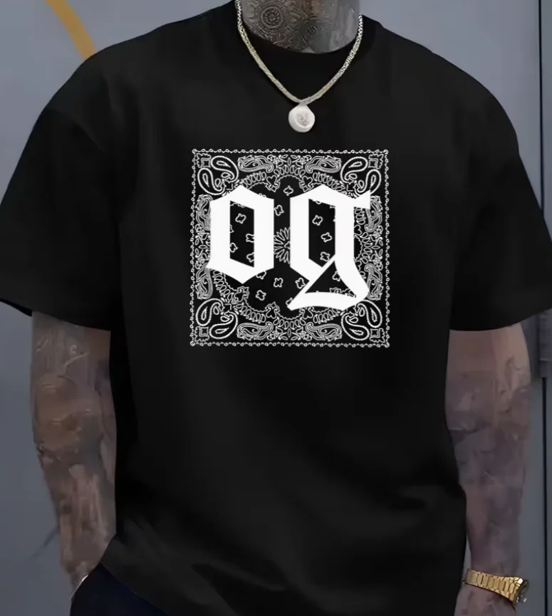 Men'S Urban Fashion OG Graphic Tee - Black Tee Featuring OG Letters Formal Events - Men'S Streetwear Apparel, T-Shirt, Plus Size