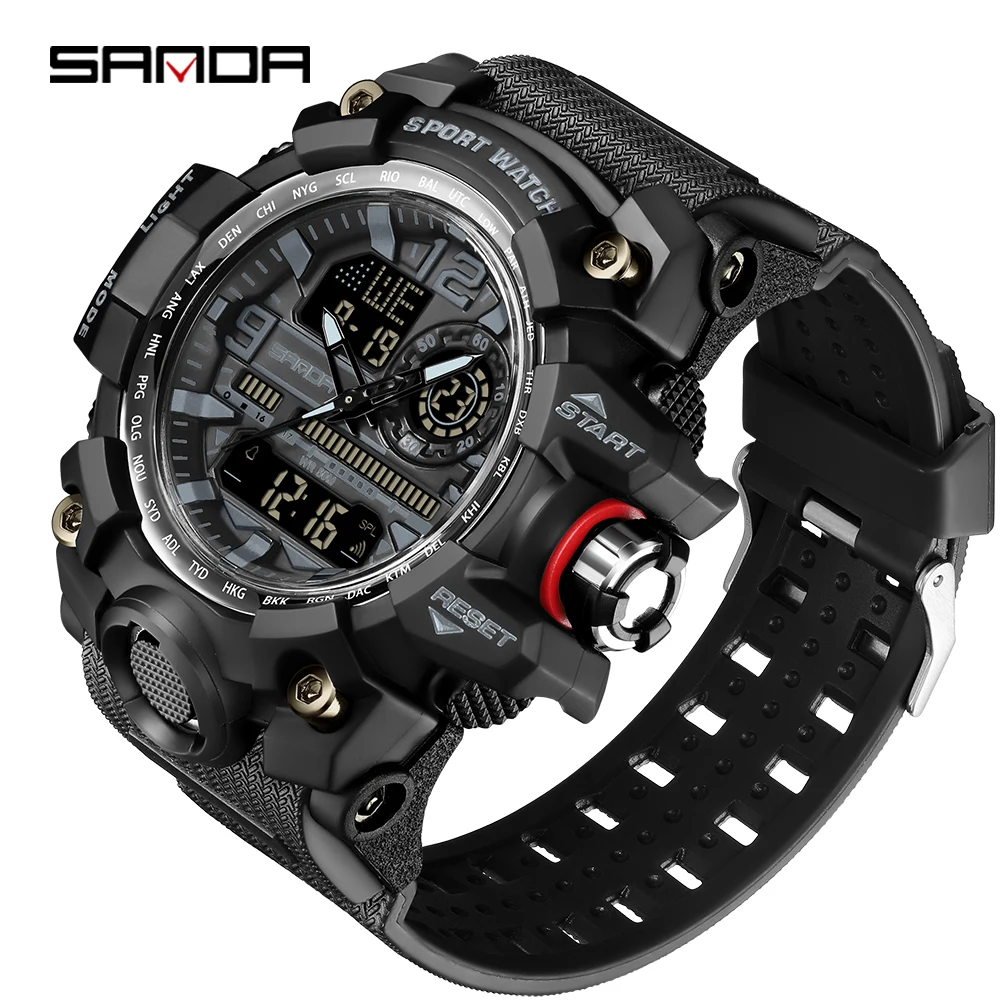 Mens Military Sports Wristwatch Waterproof Dual Display Analog Digital LED Electronic Quartz Watches Men Support Dropshipping