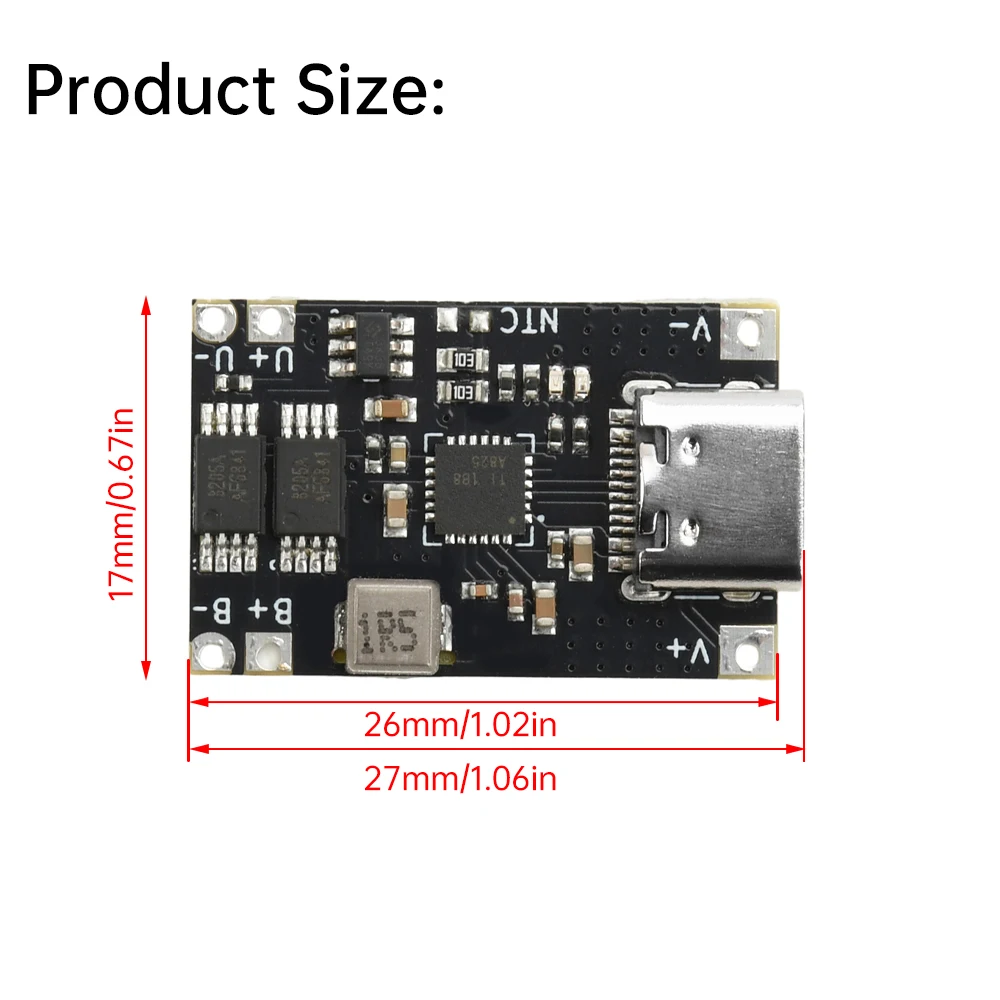 Modulo di ricarica della batteria agli ioni di litio DC 4.5-12V Modulo di ricarica e protezione Modulo di ricarica dell'alimentazione buck step down TYPE-C