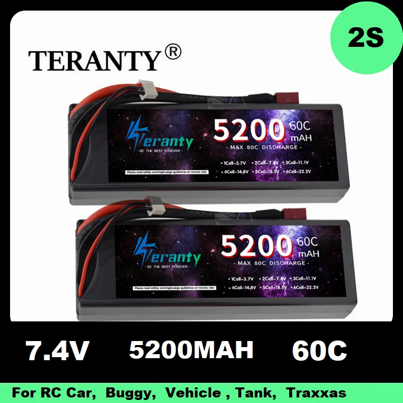 1/2PCS Teranty 2S HardCase Lipo Battery 7.4V 5200mAh 60C Battery Racing Series for RC Helicopter Car Boat Truck Buggy