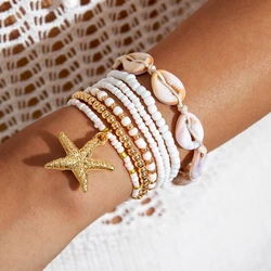 Tocona 7pcs/set Bohemian Conch White Ball Bracelet Sets for Women Girl Fashion Starfish Sea Party Cord Bracelet браслет 25134