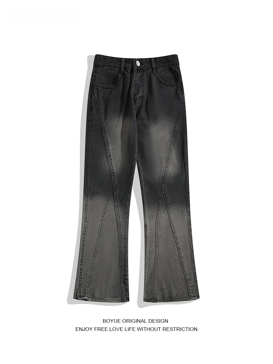 

Boyue Slim Fit Micro Flared Jeans Mens Womens Contrast Color Chino Line High Waist Long Pants Youth Faion Denim Jeans