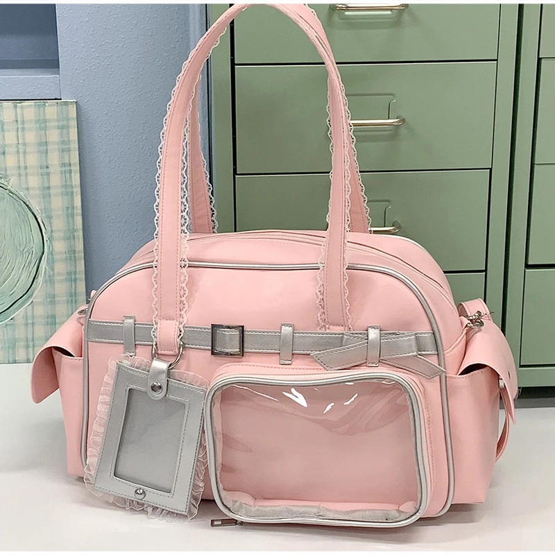Ita-Tasche mit transparentem Sichtfenster, Otaku-Gürtelschnallen-Design, Umhängetasche, Niedliche Damen-Handtasche mit mehreren Fächern – Detail 18