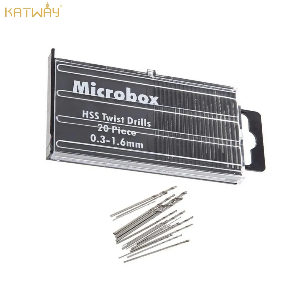 

KATWAY 20Pcs Mini HSS Spiral Drill Bits 0.3mm-1.6mm Precision Crafts Watch Repair Model Making Hobby Work Electronics HH-AA154