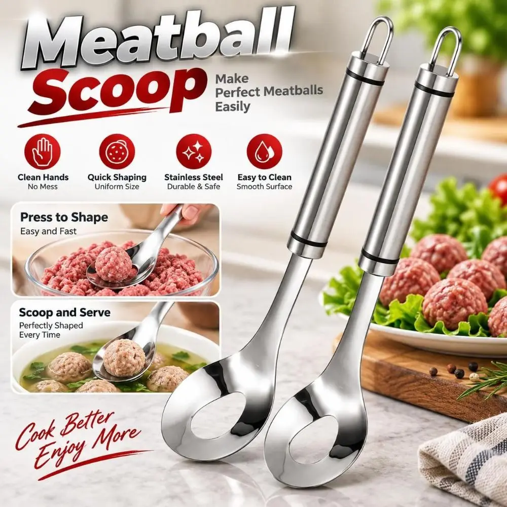 New Stainless Steel Meatball Scoop Release Opening Squeeze Handle Meatball Spoon Auxiliary Spoon Meatball Maker Fish Ball Making