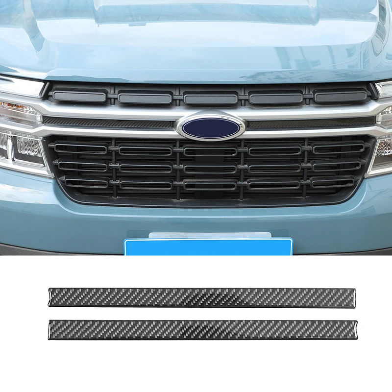 cheya Soft Carbon Fiber Car Front Grille Side Trim Strips for Ford Maverick 2022+ Exterior Accessories 2 Pcs