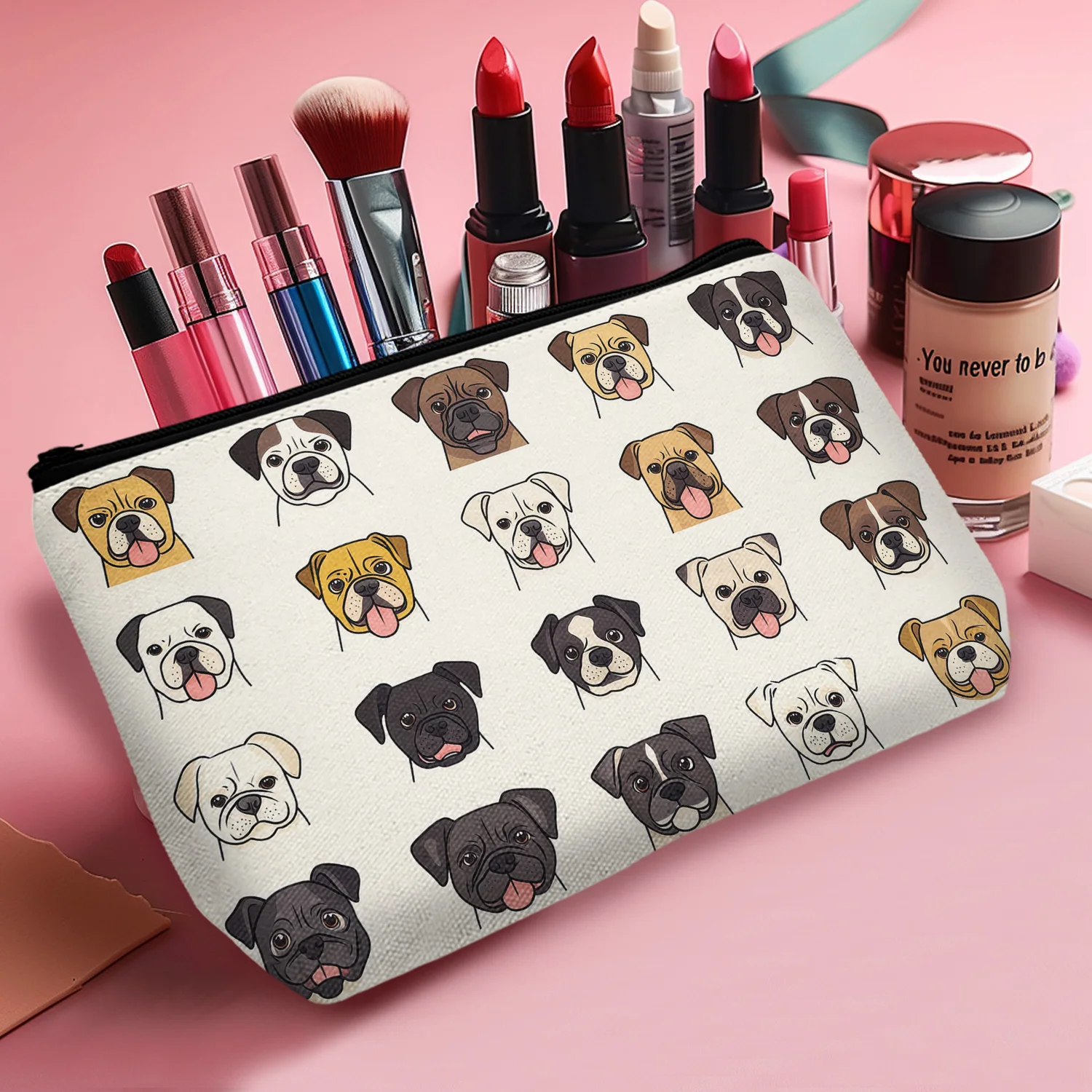 1Pc Cartoon Cute Animal Cosmetic Bag Dog Simple Durable Zipper Portable Women'S Cosmetic Bag Best Gift For Friends 8.66x5.51Inch