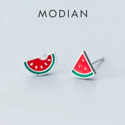 Modian 2021 Hot Sale Beach Fresh Watermelon Stud Earrings 925 Sterling Silver Enamel Cute Earring For Women Fine Jewelry Gift