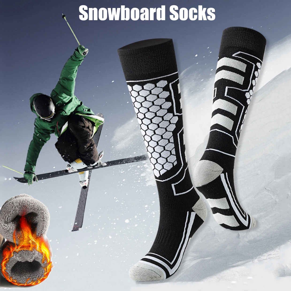 

Мужские и женские носки для сноуборда, зимние утепленные термоноски до колена, спортивные на открытом воздухе, пешие прогулки, теплые профессиональные носки для холодной погоды ​