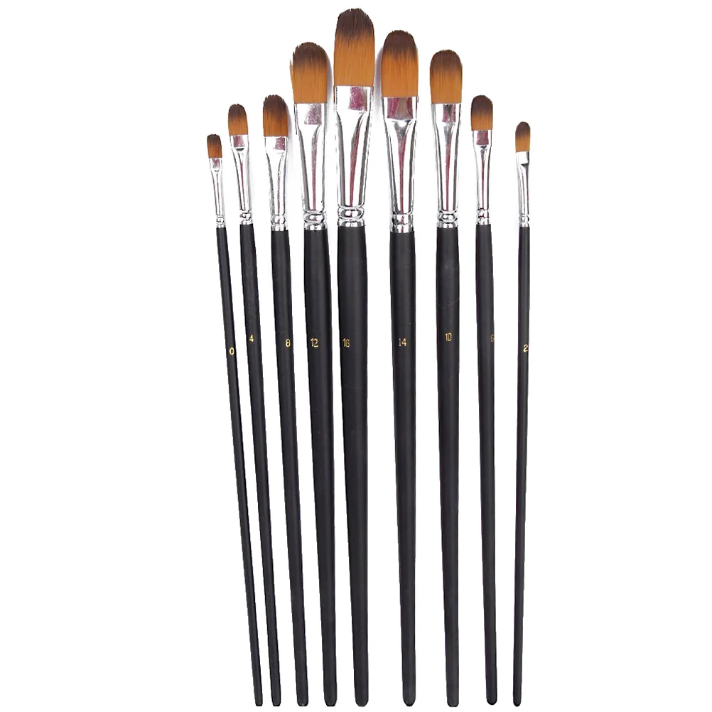

9Pcs Black Nylon Flat Brushes Wooden Handle Set for Oil Acrylic Watercolor Painting Artist Tools Flat Brush Set