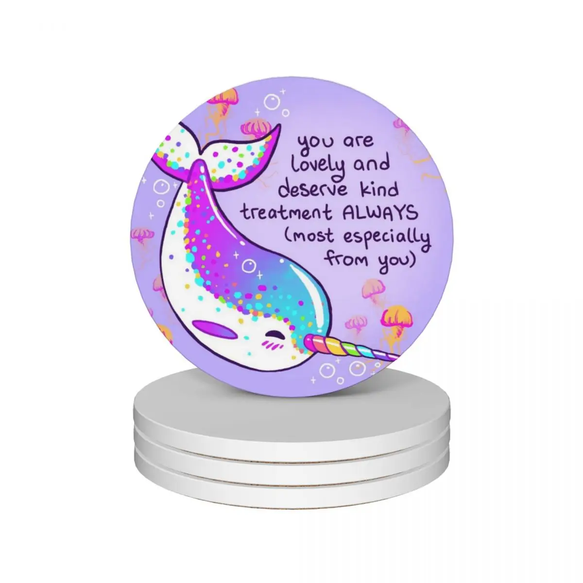 

You are Lovely Rainbow Horned Narwhal Ceramic Coasters (Set of 4) for coffee cups ceramic stand Coasters