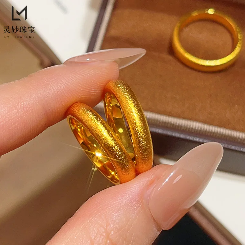 

Luxury 24K 9999 Pure Gold real gold Women's Ancient Velvet Ring Wire-drawing Closed Mouth Finger Ring
