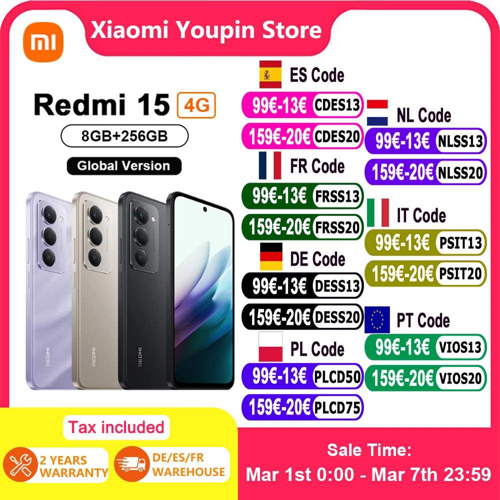 Version mondiale smartphone redmi 15 6,9" Puissant Snapdragon ®   685 50MP Al double caméra 7000mAh 33W charge rapide xiaomi