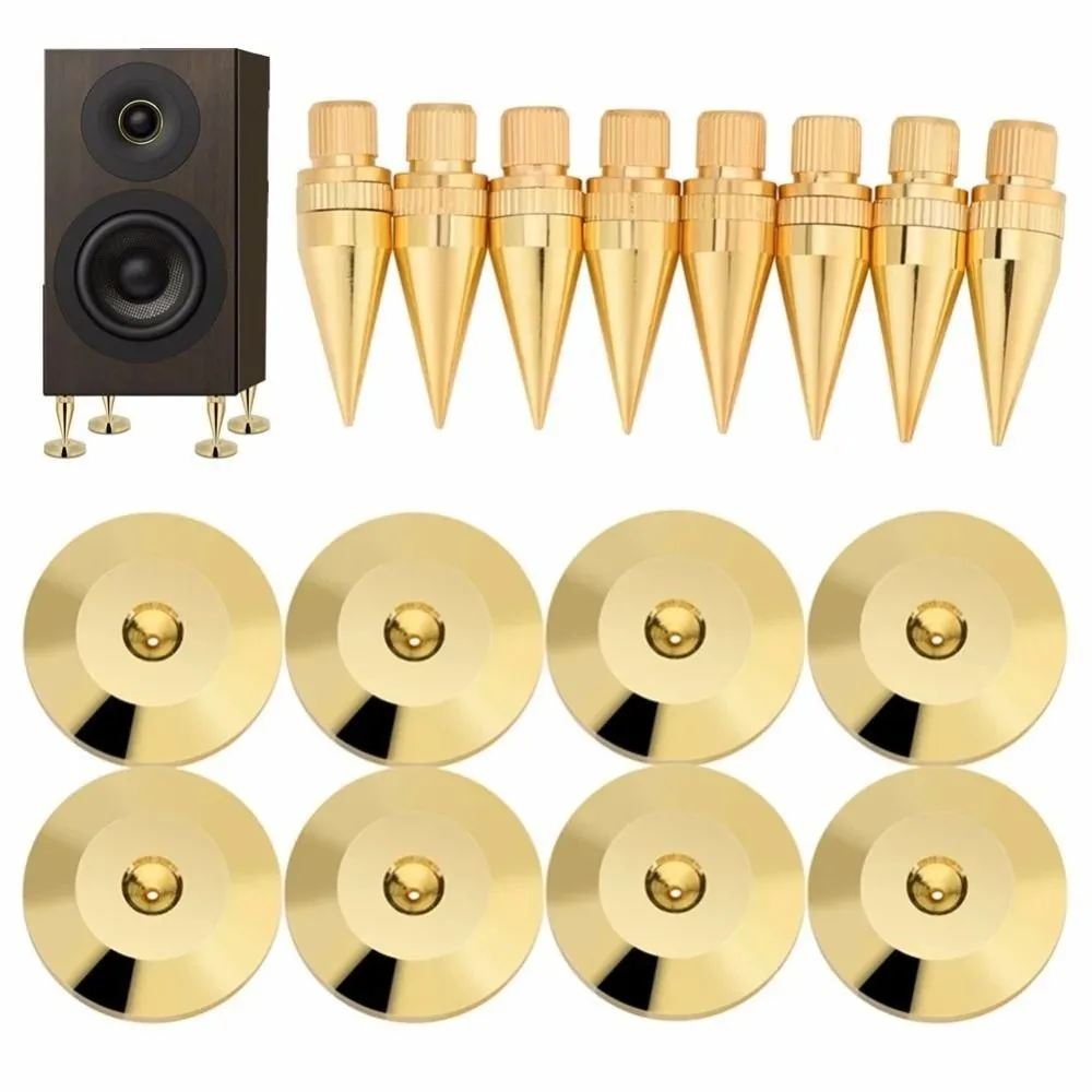 8 Pairs Speaker Spikes 6x36mm Copper Isolation Stand+Base Pad Feet for Speaker Amplifier DVD Player Turntable Recorder