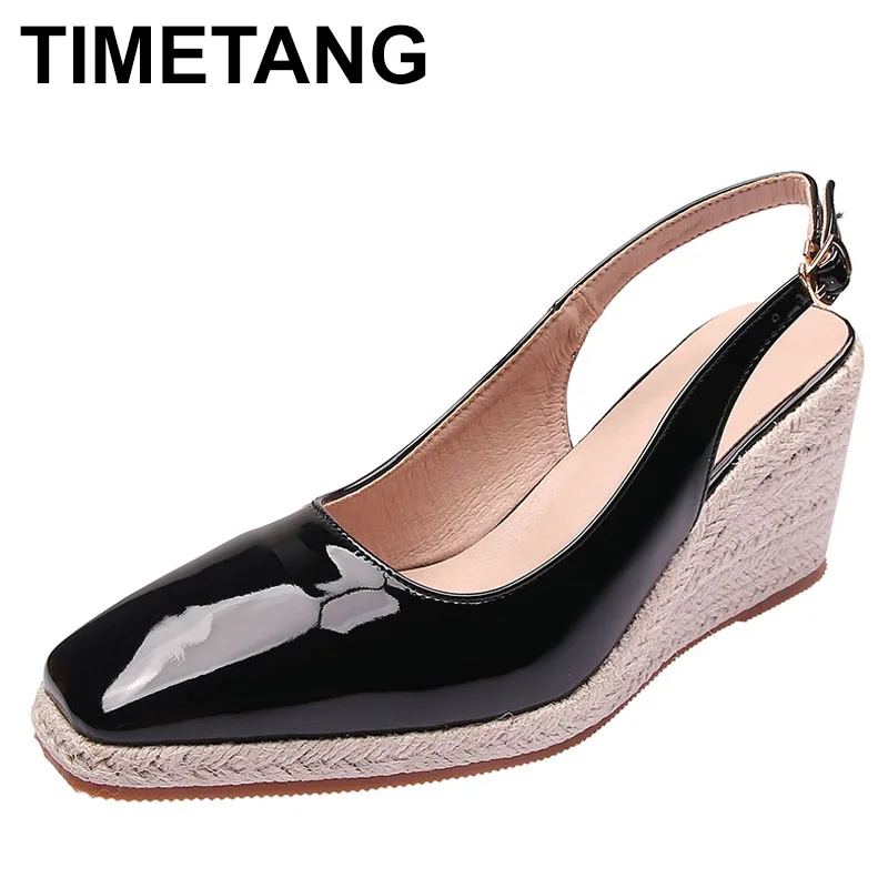 

Женские сандалии на танкетке, открытые туфли большого размера на низком каблуке, кожаные туфли ручной работы для девушек и женщин, 2024