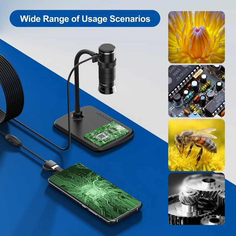 Digital Microscope Camera USB-C Video Microscope with 8LEDs 3in1 50-1000X Zoom TYPE-C Electronic Magnifier for Android Phones PC