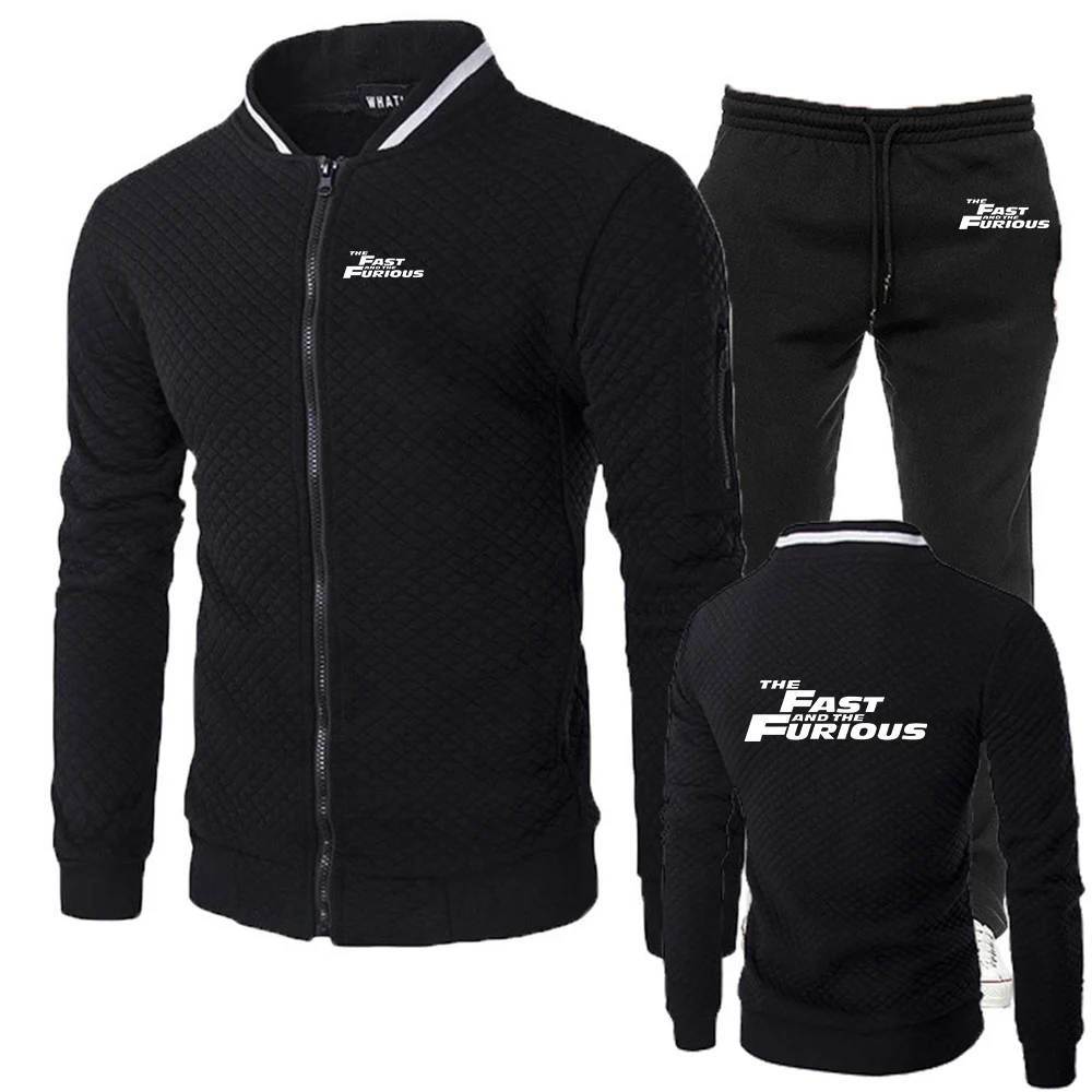 

2025 Spring And Autumn Fast and Furious Print New Men's Silm Fit Set Casual Zipper Sweatshirts + Trousers Two-piece Suit