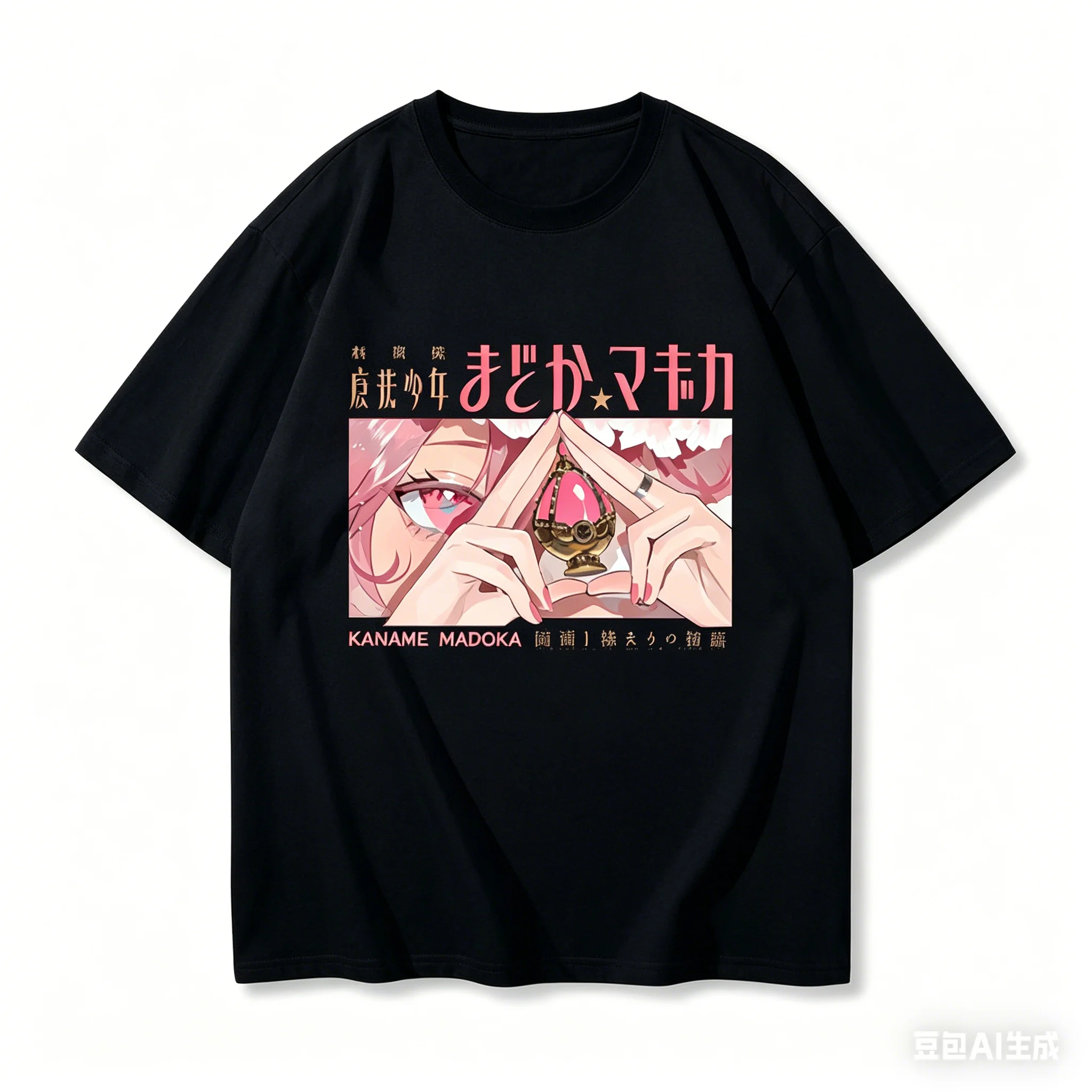 2026 Madoka Magica Kaname Madoka Single Sided T-shirt Pink Hair Soul Gem Print Oversized Cotton Tee for Men Women Otaku Fans