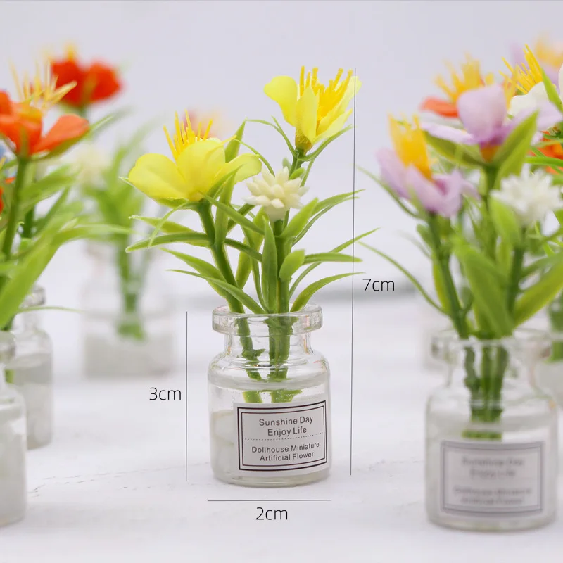 Mini elf garden free care simulation potted ornaments, silk flower chrysanthemum desktop bonsai miniature creative green plants