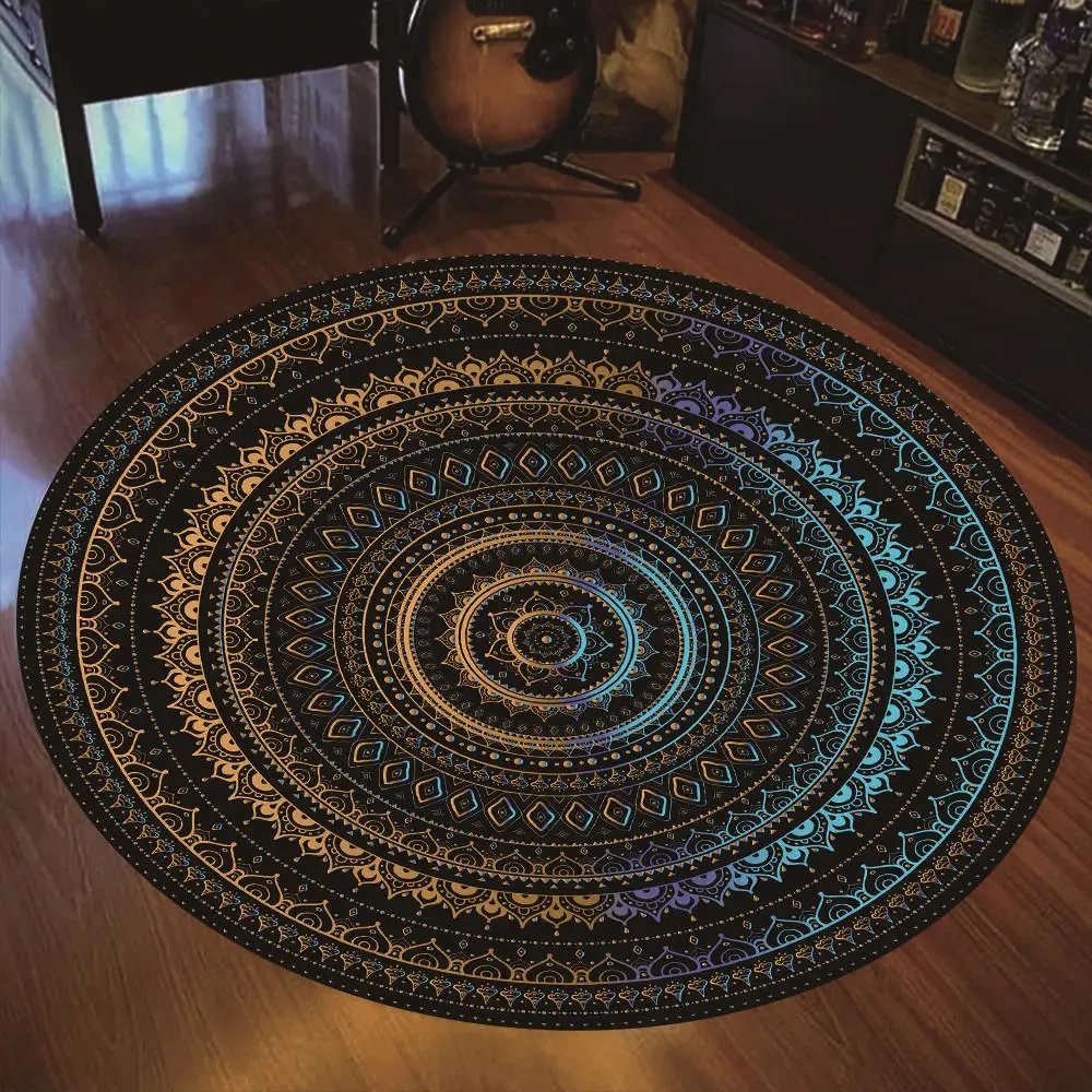 Mandala Thai Buddha Round Carpet Bohemian Wiccan Style Rug for Living Room Bedroom Anti-slip Doormat Soft Cloakroom Floor Mats