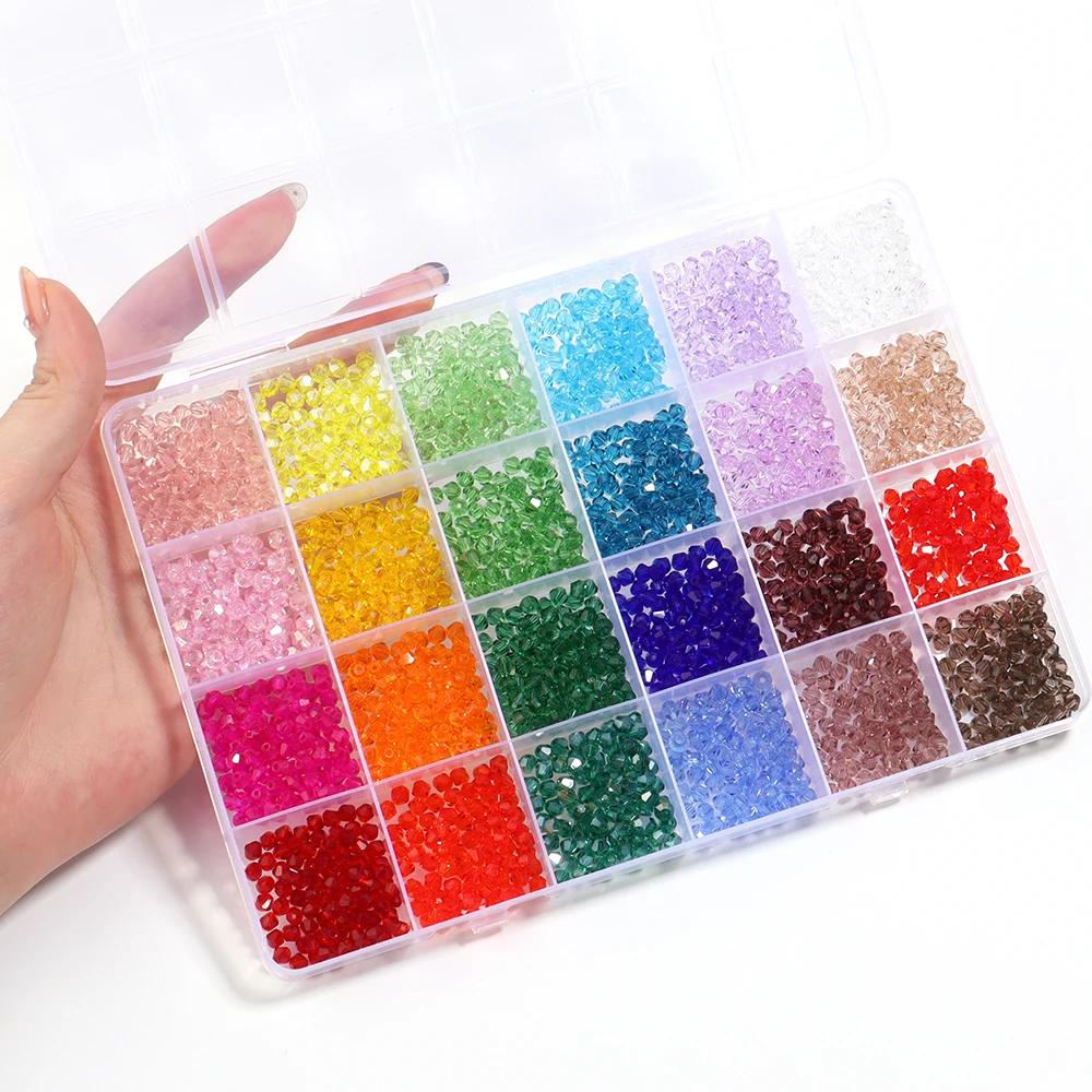 

1 Box 4mm Faceted Glass Crystal Rondelle Beads Kit 15/24 Colors for Making Charms Jewelry DIY Bracelet Earrings Craft Accessory