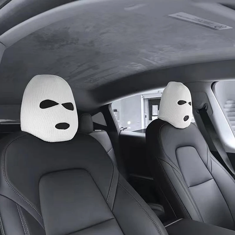 1Pcs Car Seat Cover Masked Person KnittedHeadgear Halloween Headrest Cover Decoration CarAnti-theft Warning Accessories
