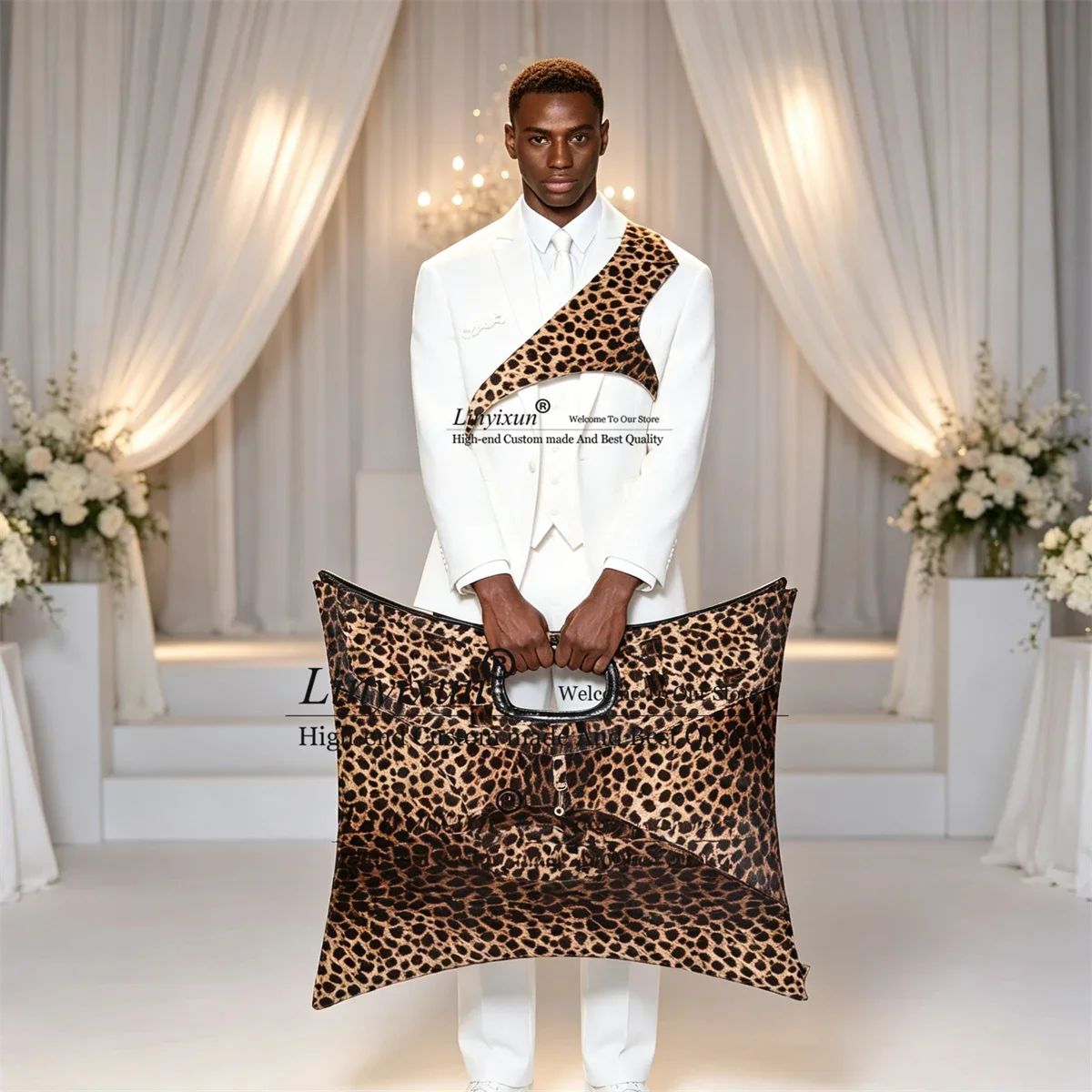 High End Leopard Print Men Suits Customized Wedding Man Tuxedos 2 Pieces Sets Groom Male Party Blazers  Slim Fit Ropa Hombre