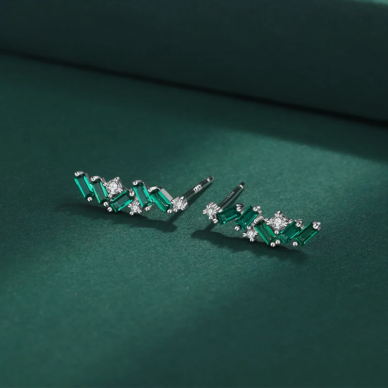 NEW Delicate Emerald Paraípa Original Sterling Silver Studs Earrings For Women Irregular Full Diamond Anniversary Gift Jewelry
