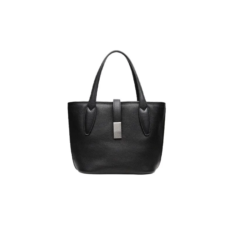 QIUZHEN Vegetable-Tanned Cowhide Long Handle Tote Bag - Large Capacity, Premium Commuter Bucket Bag for Women