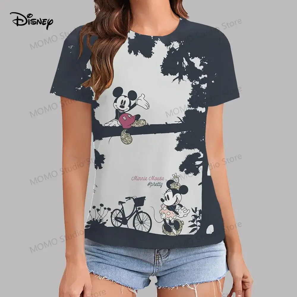 Girls Summer T-shirt Disney Mickey Mouse 100-6XL Summer O Collar Y2k 2024 Short Sleeve T-shirt Young women street cute outfit