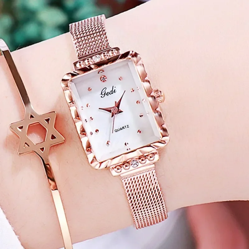 Fashion Square Women Watch Mesh Strap Simple Versatile Student Sports Clock Low Key Luxury Waterproof Women Quartz Wristwatches