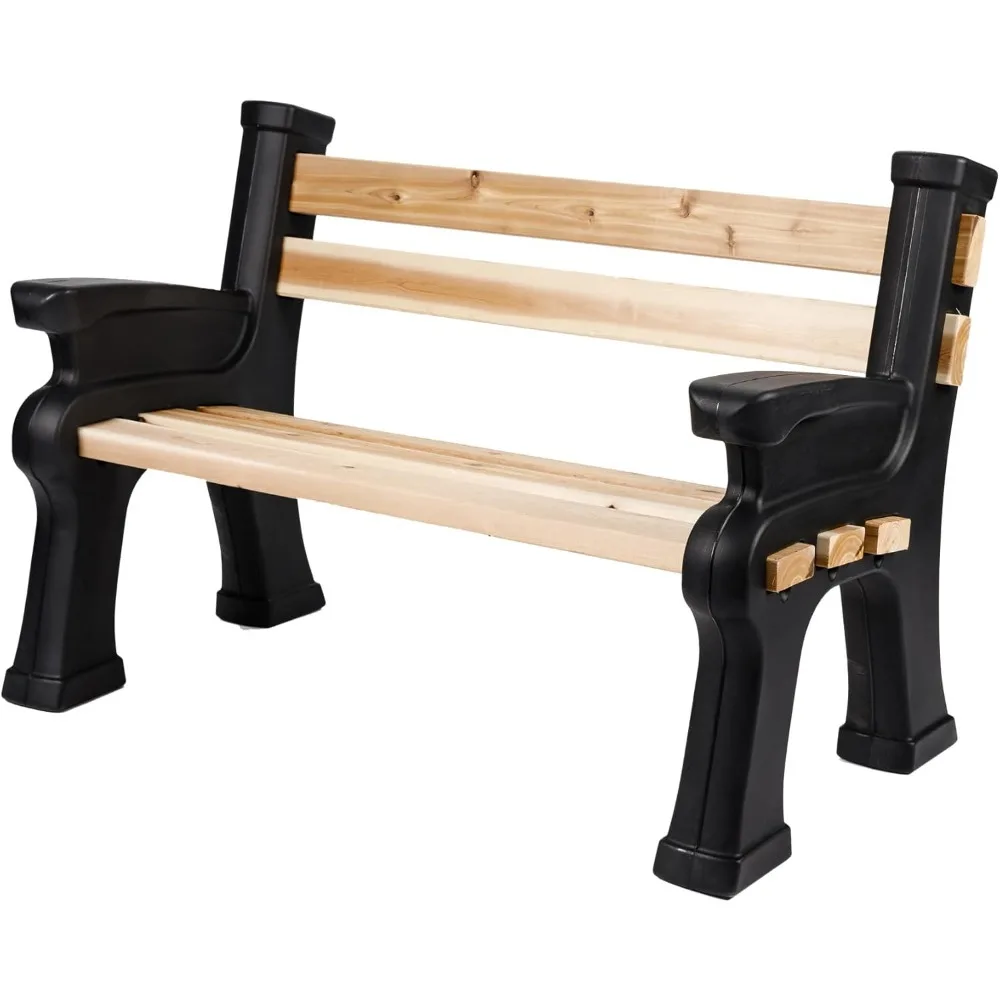 Custom Length Lightweight Indoor or Outdoor Bench Ends with Backrest and Armrest (Wood & Screws Sold Separately), Black