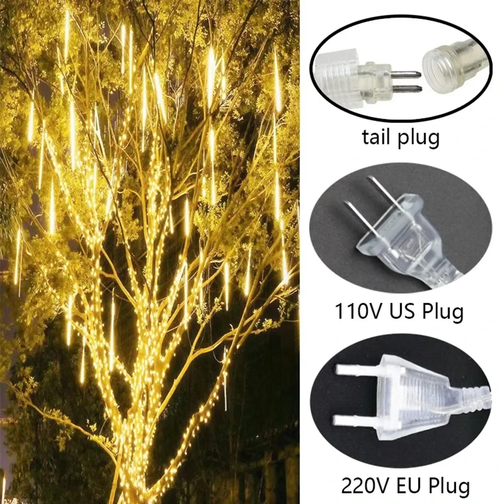 Spina americana/spina europea 8 tubi pioggia di meteoriti luci a stringa LED decorazione stradale ghirlanda di fata luci natalizie per matrimoni illuminazione esterna